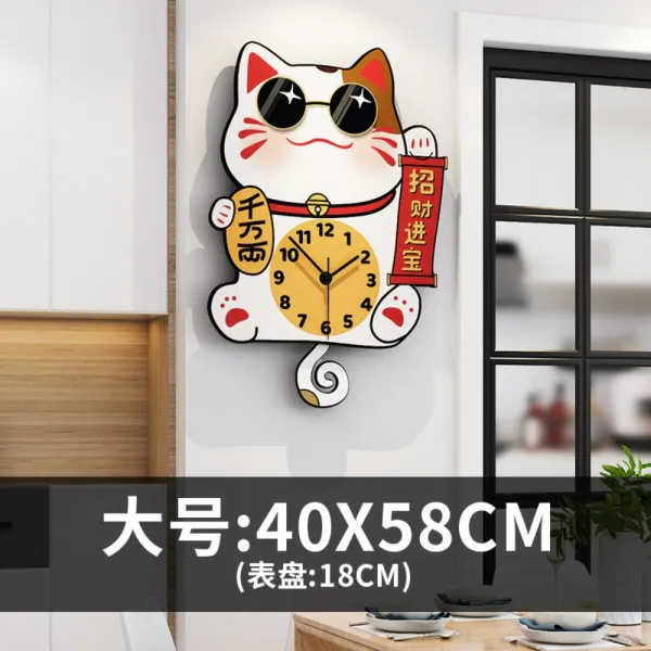 북유럽 캐릭터 아이디어 벽시계 거실 모집 고양이 장식 시계 가정용 모던 벽시계, 라지사이즈:40x58CM + 독립하다.