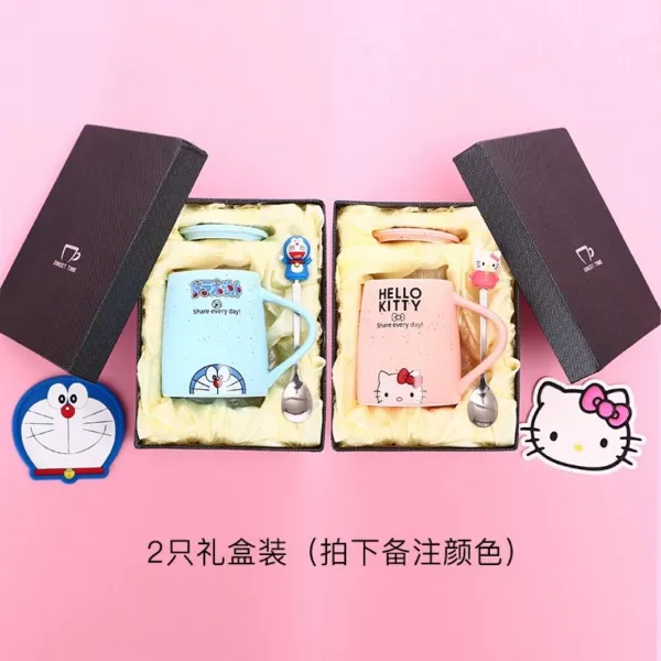 지아몰 머그잔커피잔 머그커피잔 머그컵 도자기 콤비네이션 뚜껑 스푼 블랙 소녀 큐트 믿창 개성적 조류 커플 다운 독창적, 커플 깡통 제식 타입 핑크 450 밀