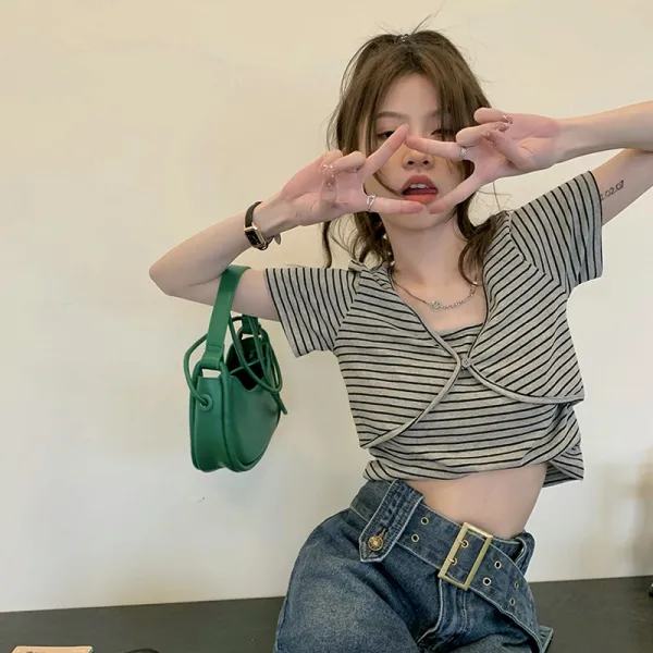 참 남자타입 달콤하고 맵다 누이동생 단가라반팔티셔츠 여성 디자인감각 보이핏 볼륨 여름 시크 특이한 순면 코튼 숏 상의