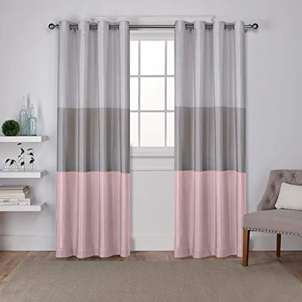 EOM 독점적 인 홈 커튼 Chateau Striped Faux Silk Grommet Top Curtain Pan [54x84- Blush] - E08760711M4X5S9, 54x84- Blush