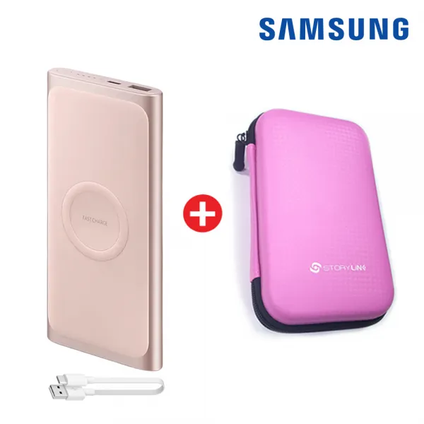 삼성전자 무선충전 10000mah C타입 보조배터리 패키지 삼성 무선 10000mah 핑크 +핑크파우치