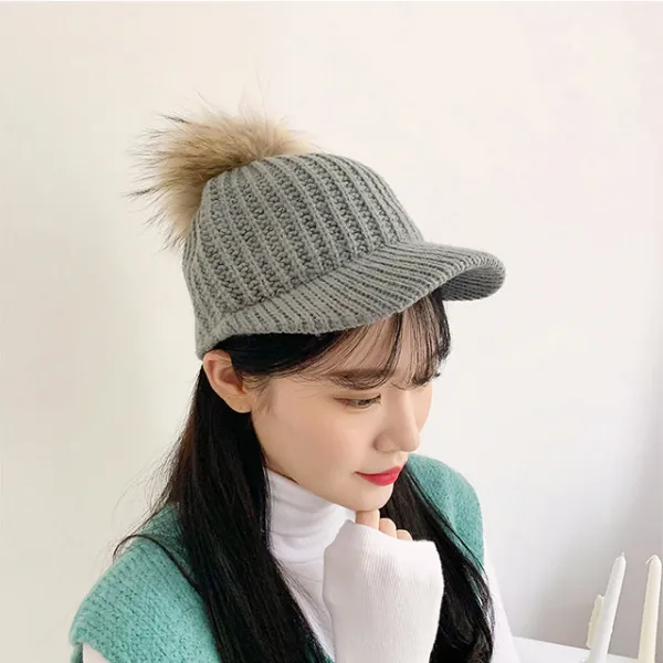 문릿 여자 겨울 방울털 니트 모자