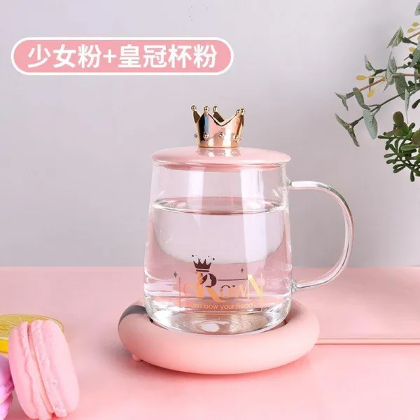 가열기 생일 덥히기 우유컵 차 테이블 면 더운 물 유리컵 온도 매트 소녀 핑크 _유리컵 온도 현시 삼단