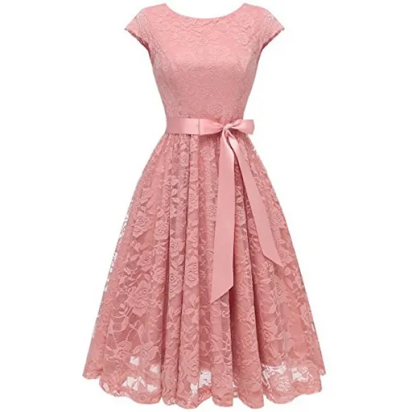 BeryLove Womens Floral Lace Short Bridesmaid Dress Cap-Sleeve Wedding Formal Party Dress