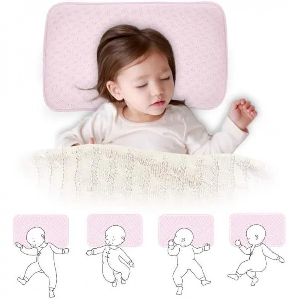 아기 베개 베개 아기 통기성 워셔블 베개 빠는 인계 방지 높이가 조절 가능 남녀 겸용 (핑크), 단일상품