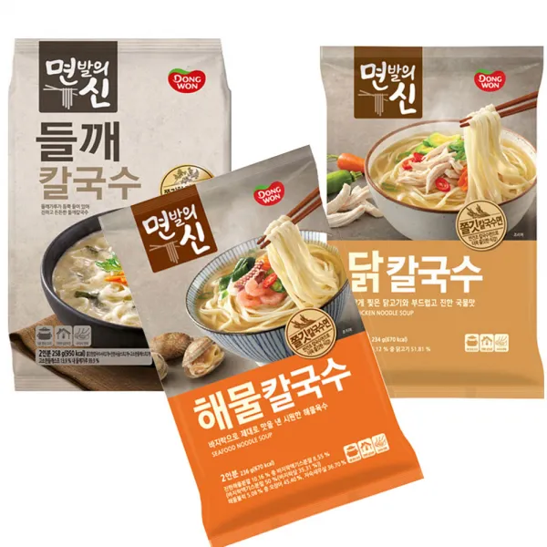 동원 면발의신 들깨 칼국수, 해물 칼국수, 닭 칼국수(3종), 1세트