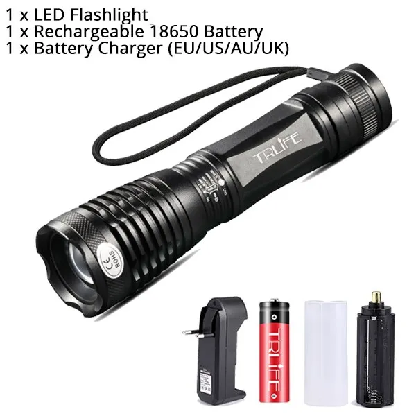 LED 사냥 손전등 V6 L2 T6 전술 플래시 라이트 토치 줌이 가능한 램프 낚시 랜턴 5 모드 사용 18650 총 마, 03 Package C_01 T6-Bright