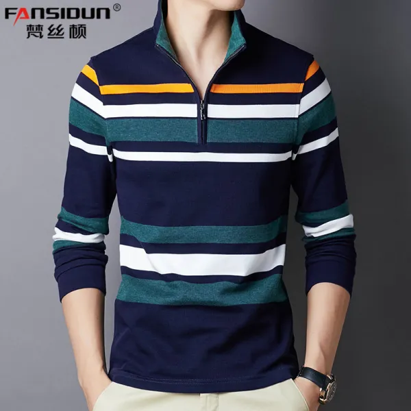 남자 목티 폴라티 차이나넥티남긴소매춘추의반하이타이집업폴로셔츠컬러스트라이프전순면 녹색