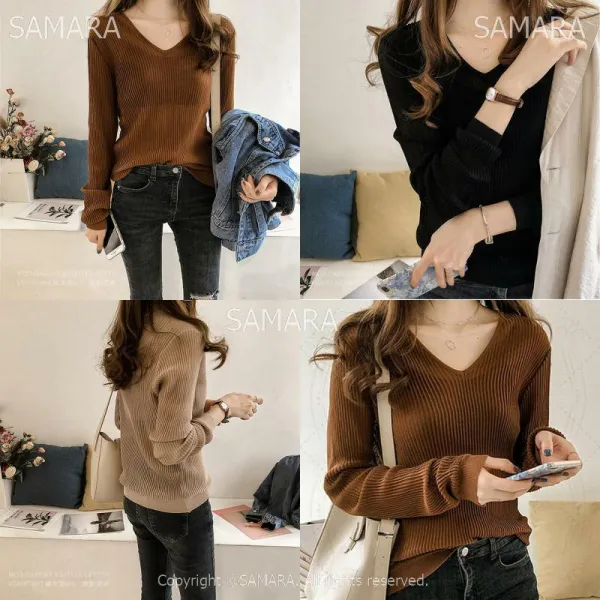 Qterra 특허브랜드 브이넥 가을겨울 이너 슬림핏 상의 루즈핏 니트