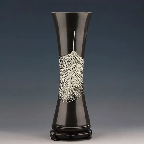 Jingdezhen 급격히 유약 블랙 세라믹 꽃병 로터스 패턴 현대 홈 앉아 룸 장식품, B