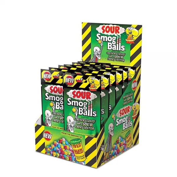 TOXIC WASTE 유독성 폐기물 새콤한 스모그 볼 6가지 맛 12개 가방 Sour Smog Balls 6 Flavors 12 Bags, 단일상품