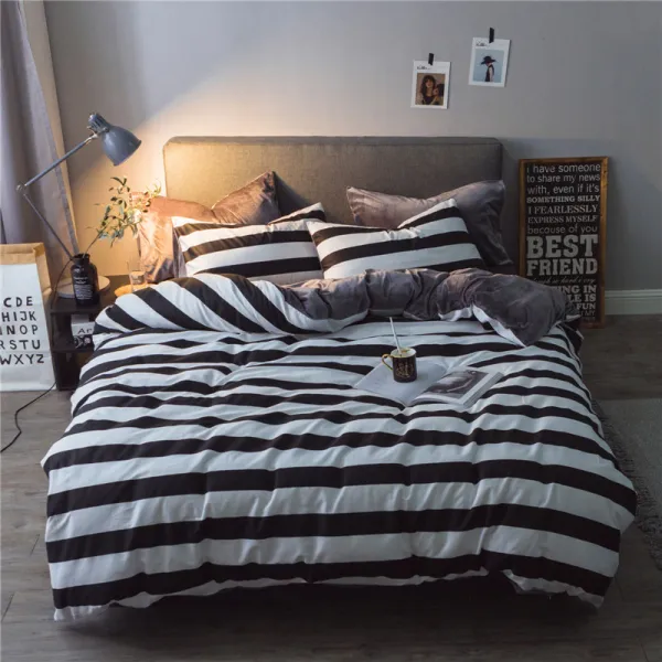 지니스토어 배드 노르딕 숏 체크 A순면 코튼 B크리스탈 융털 4종 풀패딩 이불커버 두꺼운 남자맨 있다 무능 디프그레이