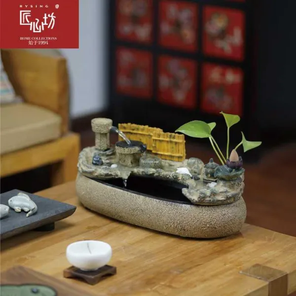 풍수 로커 리 홀 Rockery 물 분수 정원 풍경 장식 정원 물고기 연못 선 차 방 장식, 0150 소형 Zen Academy (소형)-분무 없음