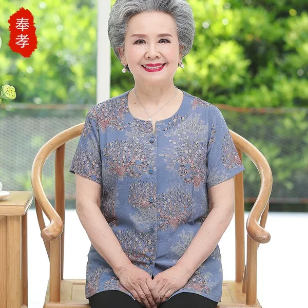 사사삭 반팔셔츠옷 반팔남방옷 할머자 여름셔츠 중노년층 여름옷 라운드넥 60대 70 엄마 80 노인 아내