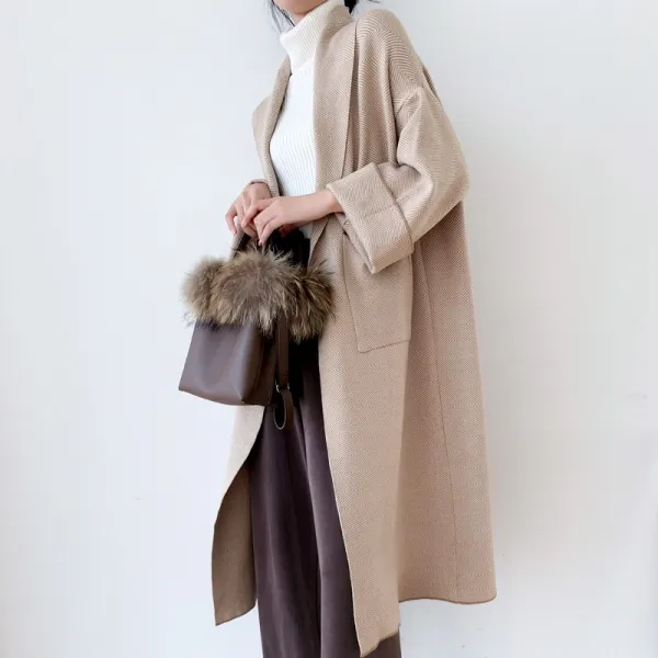 초록무역 해외배송 모던 베이직 헤링본 모직 롱코트