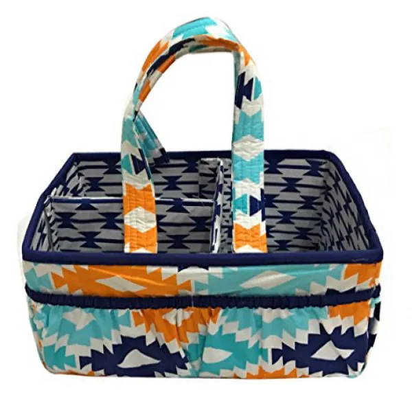 Bacati Aztec Nursery Fabric Storage Caddy with Handles Aqua/Orange/Navy 바카티 아즈텍 보육원 보관 용 캐디 핸들 아쿠아, 1