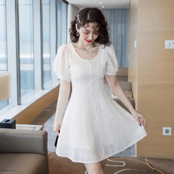 여성 미니 드레스다 평소 벌룬소매 소녀 감각 코디 작은 키 점프슈트 여름