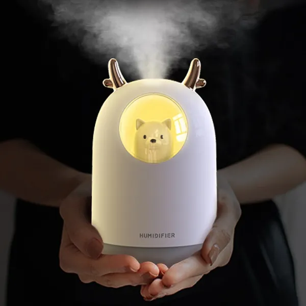 깜찍한 Usb 펫 미니 가습기 동물 강아지 캐릭터 Led 무드등 휴대용 차량용 가정용 사무실용 컴퓨터용 화이트
