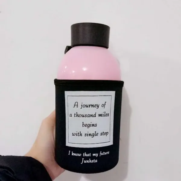 ms 털음망 홍 동형 옐로 덕 텀블러 600ml 대용량 남 여성 학생 물 컵 큐티 카드, 핑크 650ml패브릭 커버 색상 랜덤