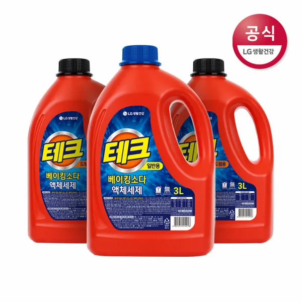 [신세계TV쇼핑]테크 베이킹소다 액체세제 용기 3000ml x3개 2종택1, 3, 2) 드럼용 3000ml