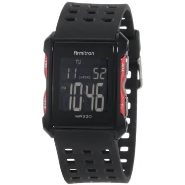 [해외직구]Armitron Sport Mens 408177 디지털 방식으로 크로노 그래프 관통되는 수지 결박 시계 빨강