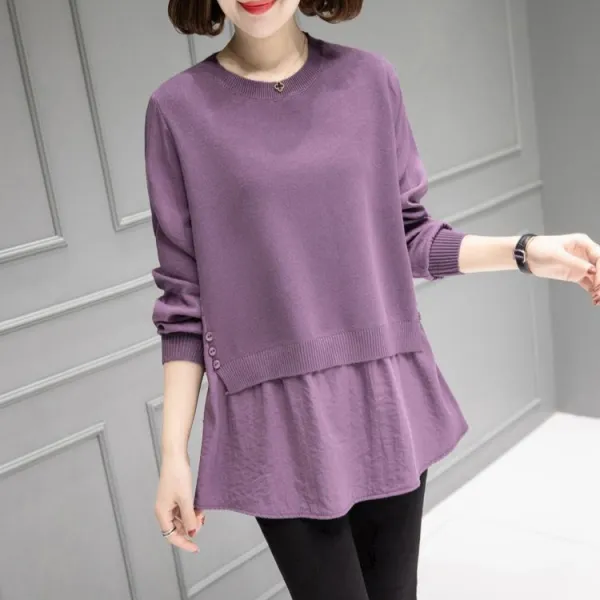 [핀조에] 럭키캣 가을 이중 밑단 니트 간절기 긴팔 블라우스 - cp318