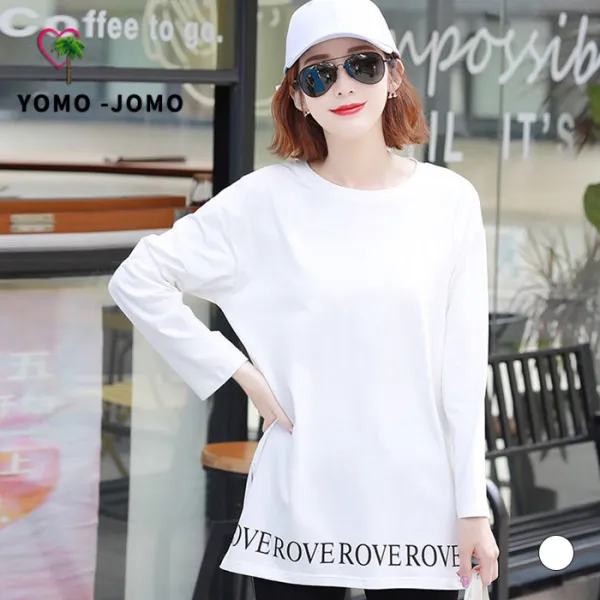 요모조모 여성 면 간절기 라운드 프린트 긴팔 티셔츠 Yjs348