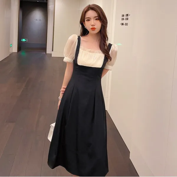 쉬즈천사샵 헵번풍 넥 망사 여성 여름 클래식 감명받다 숏