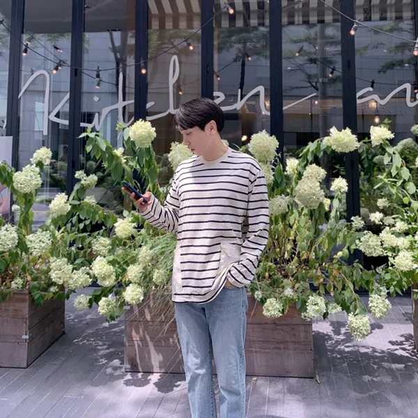 리박의옷장 스트링 단가라 스트라이프 긴팔 티셔츠