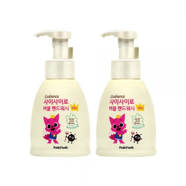 베비언스 핑크퐁 버블핸드워시 대용량 540ml 용기 파우더향 2개, 1세트