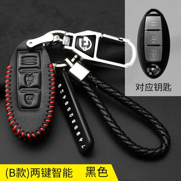 자동차키홀더 사용 닛산 X-Trail Qashqai킥스 티아나 니산 Tiida도달 자동차 진피 키홀더 여성, T06-B블랙 레드라인(3개의 횡단면)