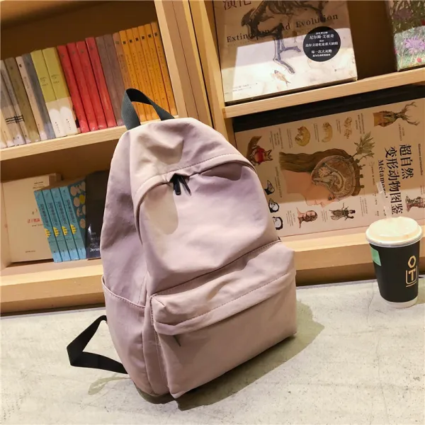 천가방 일본책 가방 경증소녀 고풍스러운 단색 백팩 나일론 방수 캠퍼스 학생 인스타그램 슈퍼파이어 백 핑크 실물이 보라색