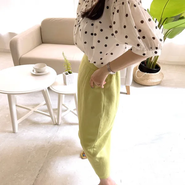 네모엔룩 여성용 린넨뒷밴딩 슬림 뒤트임 여름 롱 스커트