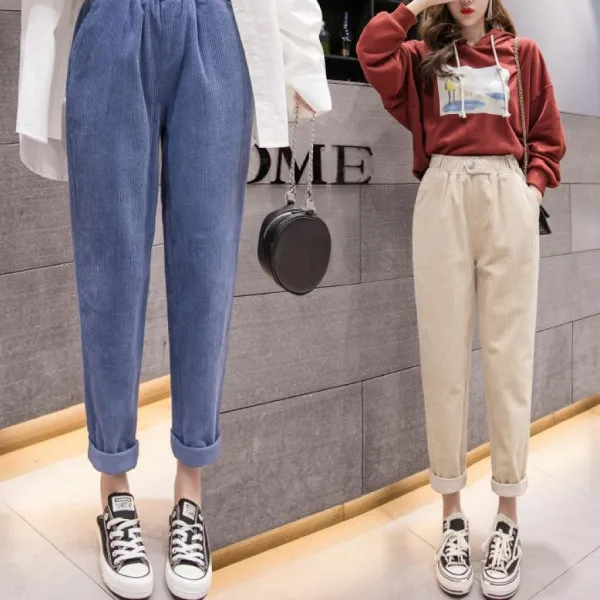 Kirahosi 여성 겨울 골덴 캐주얼 밴딩 배기 하렘바지 스트릿룩 + 덧신증정 Cgypkvki