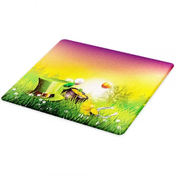 Ambesonne 성 패트릭의 날 도마 장면 파티 축하 초원 풍선 모자 골드 장식 강화 유리 및 이사회에게 서비 상세페이지참조