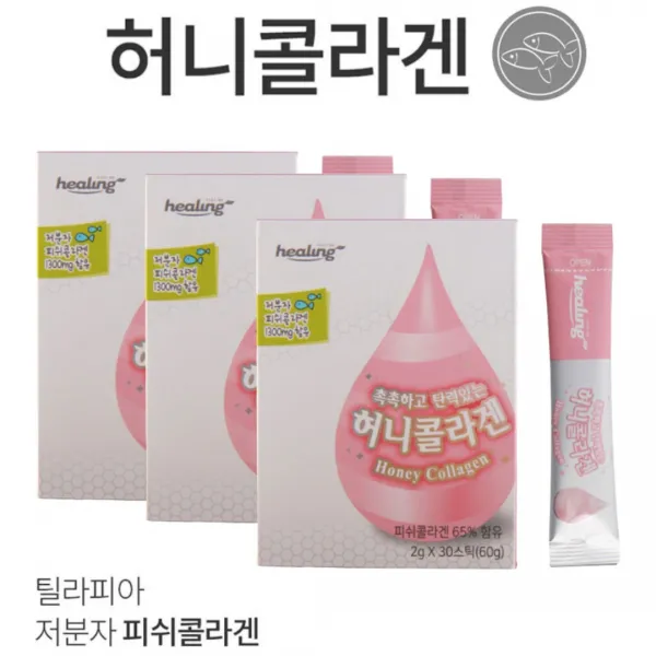저분자 피쉬콜라겐 군내산 아카이사꿀 탄력있는 촉촉한 아미노산 생선콜라겐 어류콜라겐 틸라피아 펩타이드 젤라틴 간편한 콜라겐 가루 분말 파우더 마시는 삼키는, 3박스, 2gx30스틱