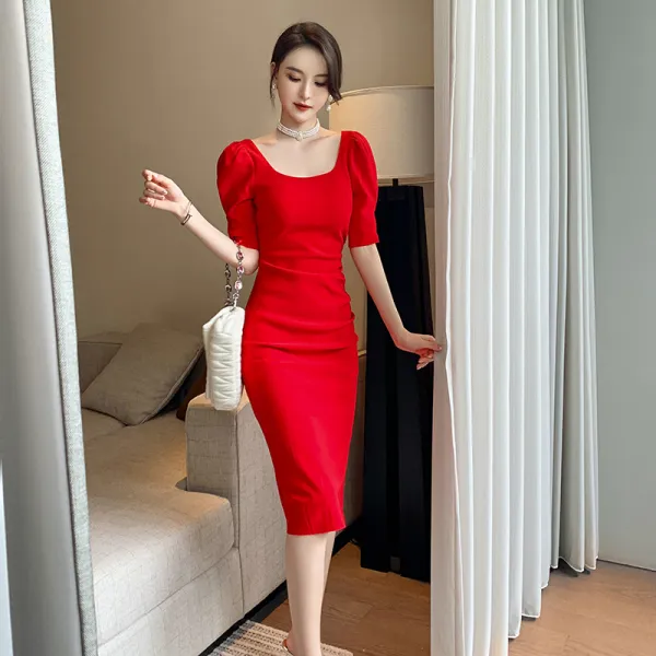 주복 신부여 여름 약혼 답례연 미니드레스 레드 칼라 원피스 평상시 입기 좋아요