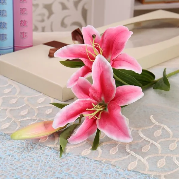 백합꽃 모조화 식탁 거실 장식 플라스틱 조화 꽃다발 꽃 병 꽂기 인테리어 선물 향수백합핑크편수2꽃1봉우리95