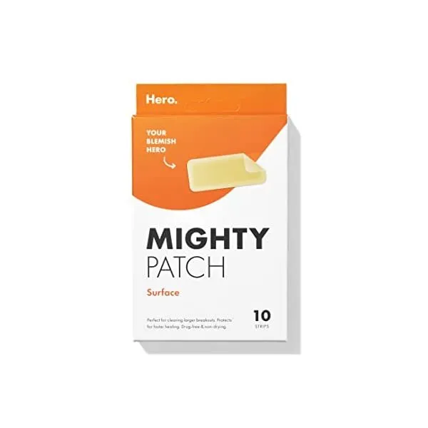 Mighty Patch Surface - 큰 뾰루지, 반점 패치, 바디, 뺨, 이마 및 턱을 위한 스티커, 채식주의자 친화적이며 동물 테스트를 거치지 않은 하이드로콜로이드 여드름, 단일상품