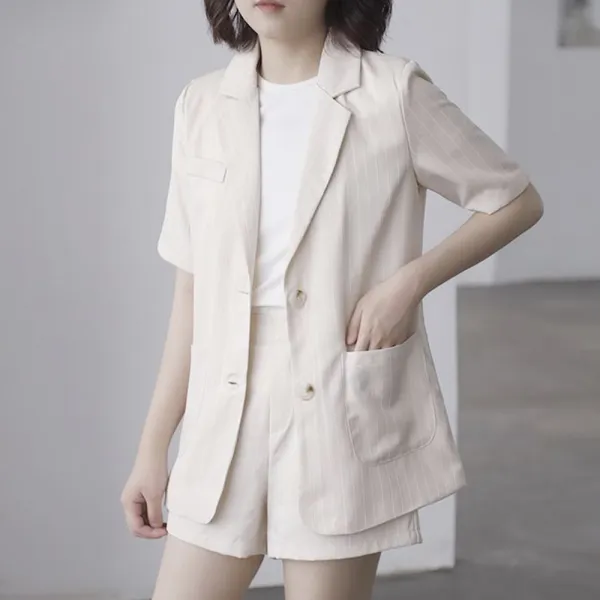 타니즈 여성 린넨 반팔 자켓 세트