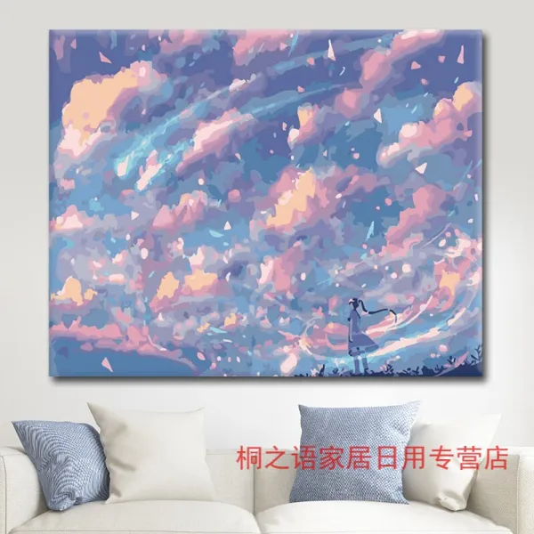 Diy 유화 그림 Diy 디지털 오 일 페 인 팅 페 인 팅 색채 화 감압 핸드 페 인 팅 채 워 넣 기 디지털 유화 색칠 하 다 별 아래 의 그리움 70x 90cm 선물 상자 2 세트 하 이 라이트 물감