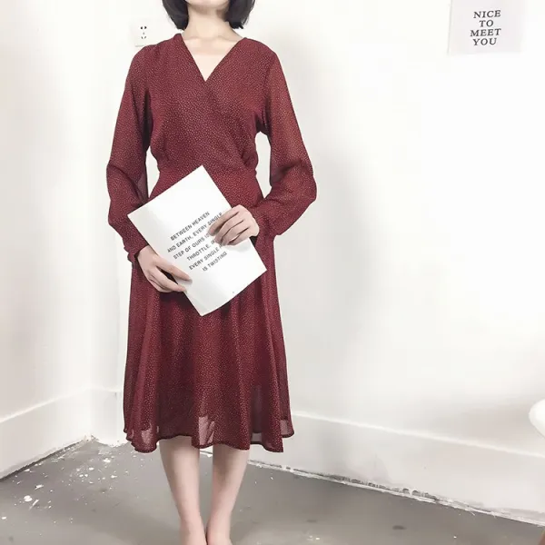 도트 박시 브이넥 긴팔 소프트 긴팔 스커트 속 롱 박시숙[원피스0001]