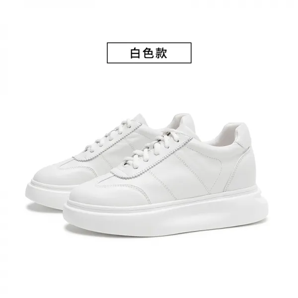 무럭이네 올 소가죽 키높이 리얼가죽 화이트신발 여성 통굽 캐쥬얼 보드화 트렌드