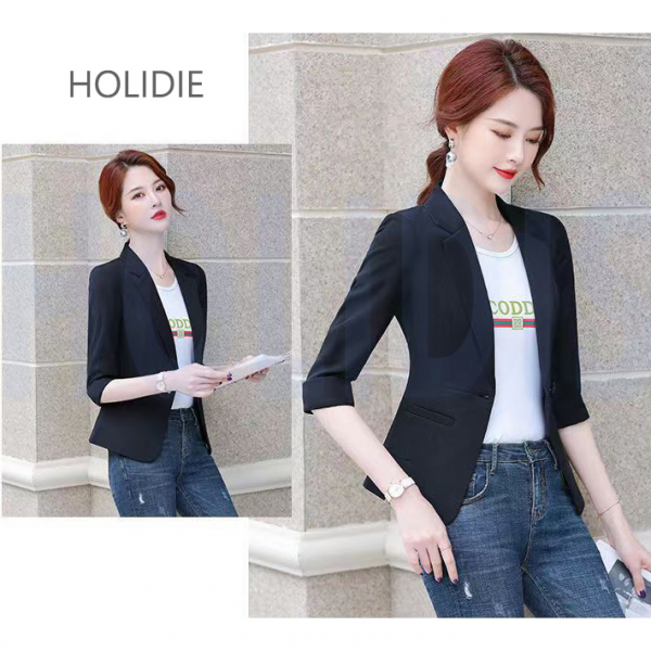 AMlisa 여성숏자켓 봄 여름 가을 3계절 가능입다 원버튼 정장 자켓 7부소매 긴팔 슬림핏 정장 자켓
