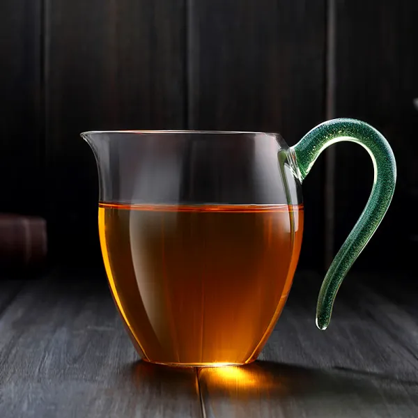 구름 위 유리 공도 컵 투명 차 해 내열 분 다기 쿵푸 부품 유리잔 누수 그린 양채색 도컵