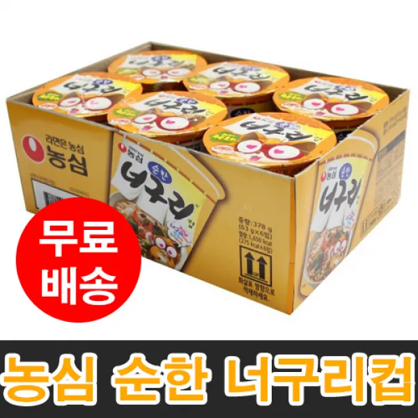 농심 너구리(작은컵)미니팩 순한맛 63gX6개 30박스 한정판매 무료배송, 6개