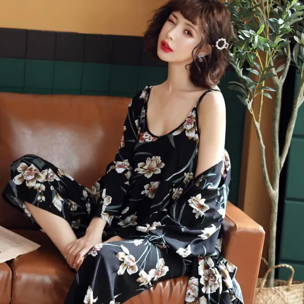위파인더 파자마 긴 팔 가을 여성의 날식 끈 허드레 인간 여성성 면 홈 웨어 세트 세건의 한국판. 춘추