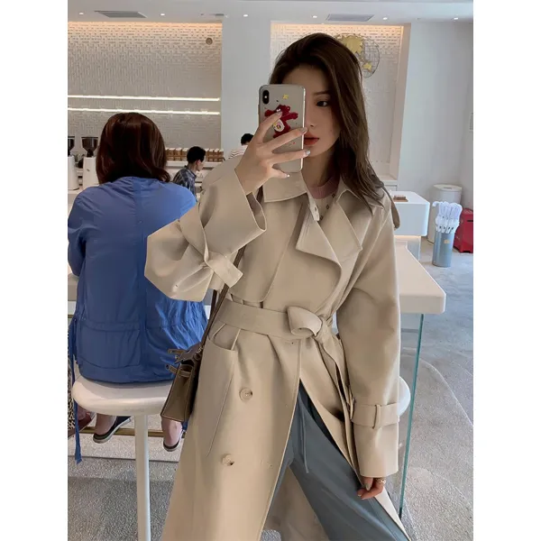 더블하프코트 트렌치 여성 봄가을 하프기장 무릎넘어 금 년 유행 작은 키 2583512977