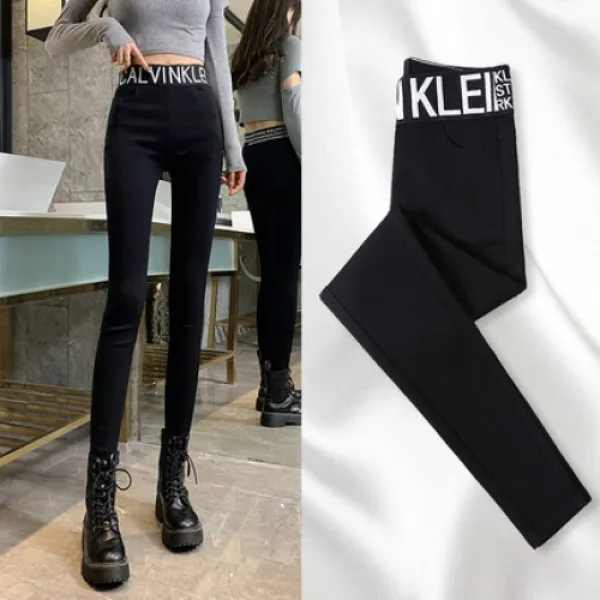 누블랑 레깅스녀 봄가을겨울 얇은 2020 기모 발길 작은 9부 블랙 팬츠