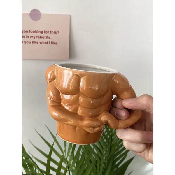sns 한풍 창의력 요괴 근육남 머그컵 개성 넘치다 재미 선물하다 물컵 도자기컵, 1 건, 실사도  필터가 없으니 조심스럽게 찍어도 된다.